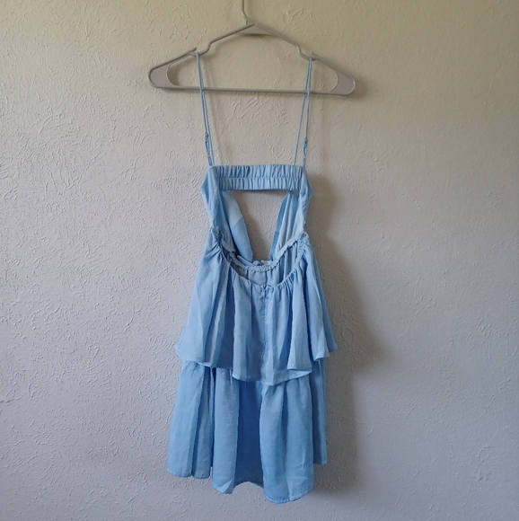 Lucy In The Sky Light Blue Cut-Out Mini Chiffon Ruffle Dress - Picture 6 of 7